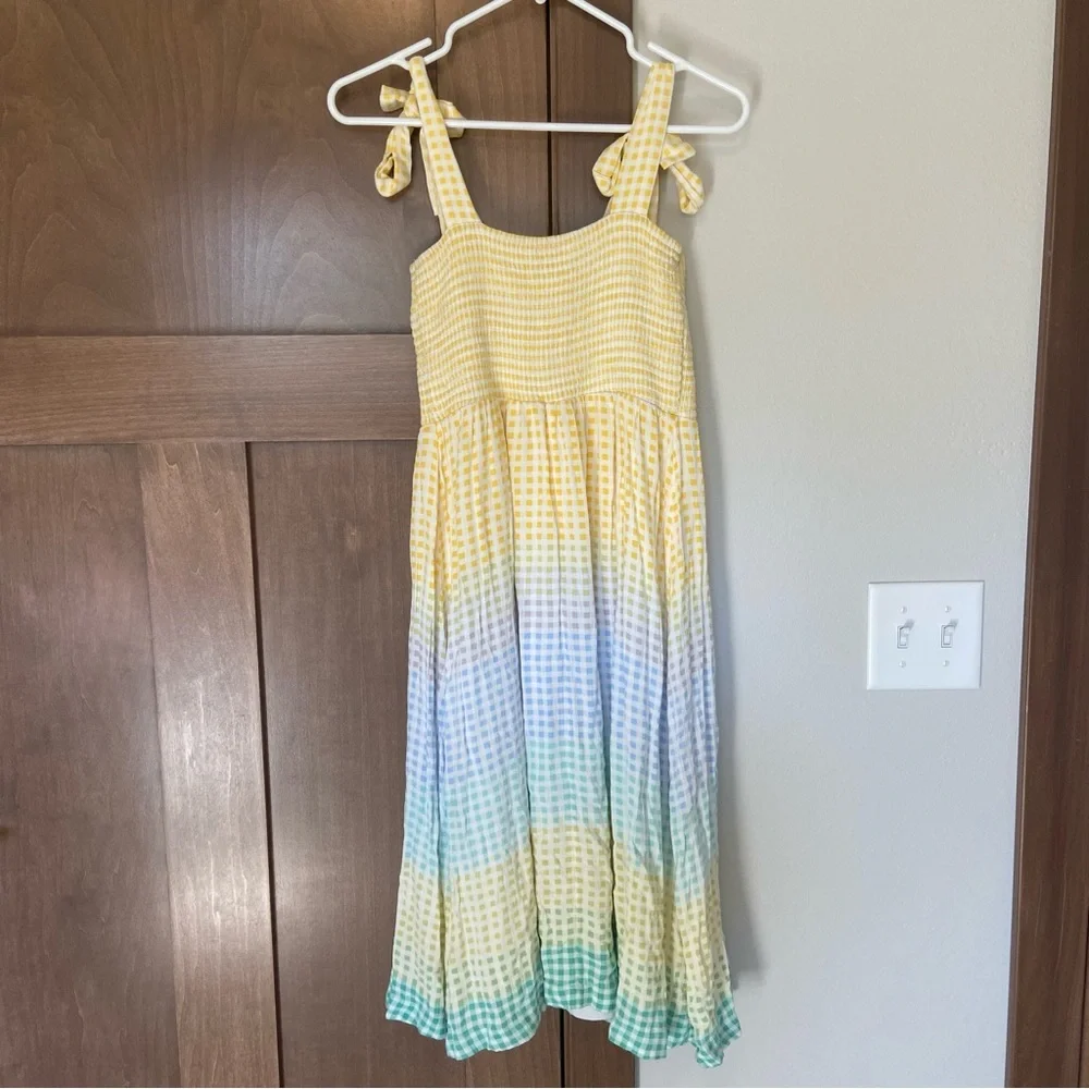 LC Lauren Conrad Smocked Dress Yellow Tie Shoulder Detail Size M - Picture 4 of 7